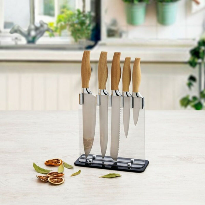 Set with kitchen knives and holder Quid Baobab (5 pcs) Brown Metal