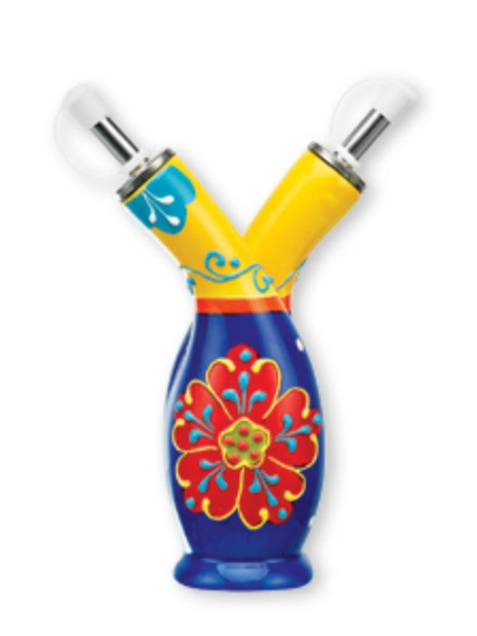 Moutsos Oil &amp; Vinegar in Floral Design Blue